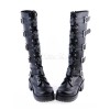 ロリータブーツ　ブラック　チャンキーヒール　丸いつま先　ハイヒール　PU　ニーハイブーツ(筒丈35～49cm)