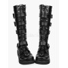 ロリータブーツ　ブラック　PU　丸いつま先　ウェッジソール　ミッドカーフ(筒丈15～34cm)
