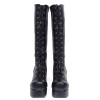 ロリータブーツ　ブラック　チャンキーヒール　丸いつま先　ハイヒール　PU　ニーハイブーツ(筒丈35～49cm)