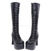 ロリータブーツ　ブラック　チャンキーヒール　丸いつま先　ハイヒール　PU　ニーハイブーツ(筒丈35～49cm)