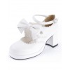 ロリィタ靴　シューズ　チャンキーヒール　ホワイト　アンクルストラップ　リボン　丸いつま先