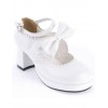 ロリィタ靴　シューズ　チャンキーヒール　ホワイト　アンクルストラップ　リボン　丸いつま先
