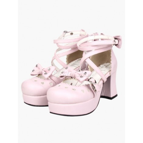 ロリィタフットウェア　ブラック　PU　丸いつま先　チャンキーヒール