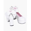 ロリィタ靴　ホワイト　チャンキーヒール　丸いつま先　PU