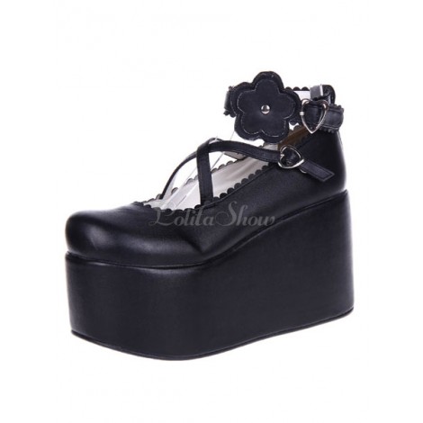 ロリータ靴，ピンク　ラウンドトゥ　スカイハイヒール　おでこヒール　アンクルストラップ　コスプレ