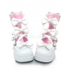 ロリィタシューズ　スウィート　チャンキーヒール　靴　リボン　丸いつま先　ラウンドトゥ