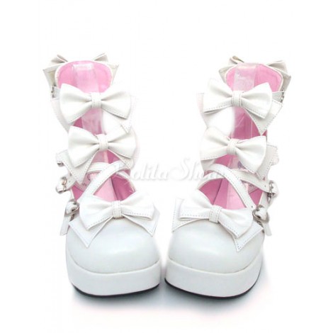 ロリィタシューズ　スウィート　チャンキーヒール　靴　リボン　丸いつま先　ラウンドトゥ