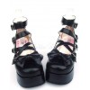 スウィート　ロリィタパンプス　プラットフォームシューズ　ブラック　PU　ハートバックル　リボン　アンクルストラップ