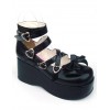 スウィート　ロリィタパンプス　プラットフォームシューズ　ブラック　PU　ハートバックル　リボン　アンクルストラップ
