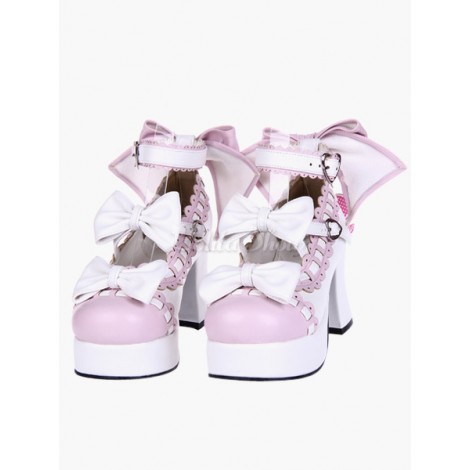 ロリィタシューズ　ピンク　丸いつま先　PU　チャンキーヒール