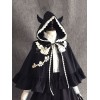 ゴシックロリータポンチョリトルデビルレーストリム耳フード付きコットンブラックロリータケープ
