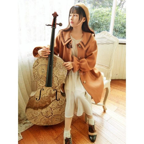 クラシックロリータオーバーコートキャラメルマキアートボウプリーツブラウンロリータコート