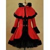 ロリィタアウターウェア　コート　クラシック＆トラディション　2カラーブロック　プリーツ　毛織物　レッド　フード付き　長袖