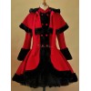 ロリィタアウターウェア　コート　クラシック＆トラディション　2カラーブロック　プリーツ　毛織物　レッド　フード付き　長袖