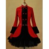 ロリィタアウターウェア　コート　クラシック＆トラディション　2カラーブロック　プリーツ　毛織物　レッド　フード付き　長袖