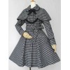ロリィタアウターウェア　コート　クラシック＆トラディション　格子縞　綿混紡　ブラック　折り襟　長袖