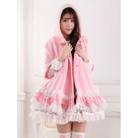 ロリィタケープ　レース　ピンク　スウィート　レース　合成繊維　カジュアル