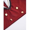 プリーツスカート付きセーラースタイルロリータ衣装赤刺繍ダブルブレスト長袖トップ