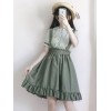 半袖シフォンシフォンブラウスと古典的なロリータ衣装グリーンボウラッフルジャンパースカート