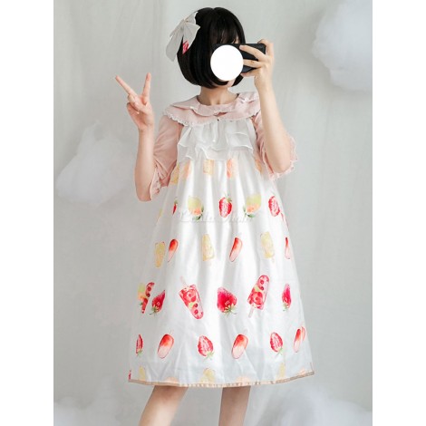 ブラウスと甘いロリータ衣装フルーツプリントフリルロリータJSK