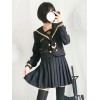 セーラースタイルロリータ服装マスケイターブラックボタンロングスリーブトッププリーツスカート
