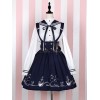 セーラーロリータドレスセットプリントリボンボタンダークネイビーロリータドレスコットンブラウス