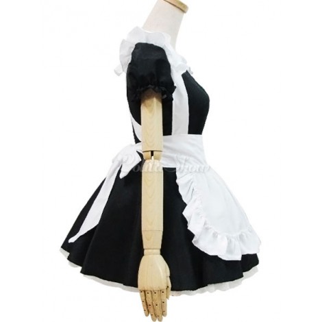 ロリィタ服　セット　ホワイト　エプロン＆ドレス＆チョーカー＆髪飾り　半袖　メイド　ポリエステル　カジュアル　ボートネック　2カラーブロック