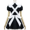 ロリィタ服　セット　ブラック　半袖　ポリエステル　2カラーブロック　ピーターパンカラー　メイド　カジュアル　エプロン&ドレス&髪飾り