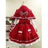 ロココロリータJSKジャンパースカート　2020　ケープカラー　フリル　Aライン　ワイン赤ロリータドレス　リボン　ロングスリーブ　アイドル衣装