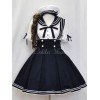 ロリィタ服　セット　ディープブルー　スカート＆シャツ　長袖　セーラー風　コットン　外出