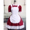 ロリータセパレート，レッド＆ホワイト　メイド風　ショートスリーブ　スィート　コットン