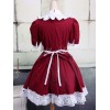 ロリータセパレート，レッド＆ホワイト　メイド風　ショートスリーブ　スィート　コットン