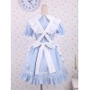 ロリータセパレート，ホワイト＆ブルー　メイド風　ショートスリーブ　スィート　コットン
