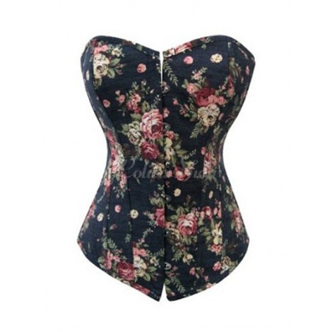オーバーバストコルセット，ブラック　セクシー　デニム　レディースビスチェ