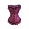 オーバーバストコルセット，パープル　マットサテン　レースアップ　レディースビスチェ