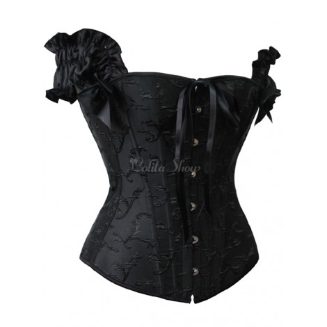 オーバーバストコルセット，ブラック　スィート　レースアップ　レディースビスチェ　サテン