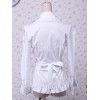 ロリータブラウス，ホワイト　リボン　姫袖　レース　コットン　ロングスリーブ