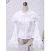 ホワイト　ロリィタブラウス　コットン　長袖　姫袖　レーストリム　リボン
