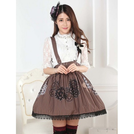 ロリータ服　スカート　ブラウン　スィート　プリント柄　レース