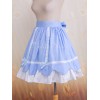 ロリータスカート，ブルー＆ホワイト　リボン　ラッフル　スィート　コットン