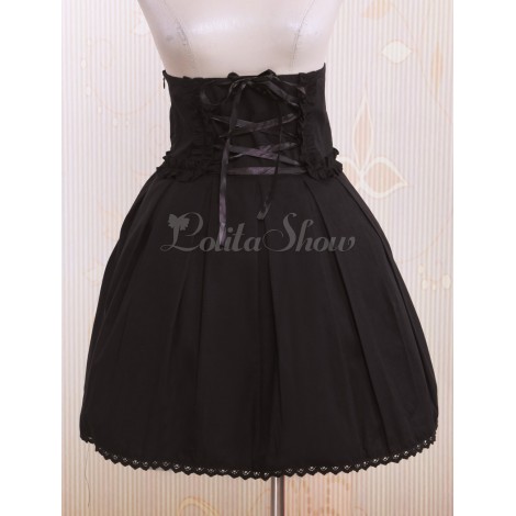 ゴスロリスカート　ブラック　プリーツ　リボン　ゴージャス　コットン　ゴシックスカート