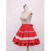ロリータスカート　甘ロリ　ロリィタ　レッド　水玉模様　レース　スィート　コットン　ティアド　お茶会　イベント　デート　入学式　卒業式