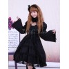 コットンブラックゴスロリOPドレス　長袖　レース　トリムアイドル衣装