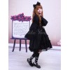 コットンブラックゴスロリOPドレス　長袖　レース　トリムアイドル衣装