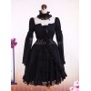コットンブラックゴスロリOPドレス　長袖　レース　トリムアイドル衣装