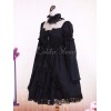 コットンブラックゴスロリOPドレス　長袖　レース　トリムアイドル衣装