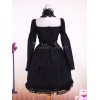 コットンブラックゴスロリOPドレス　長袖　レース　トリムアイドル衣装