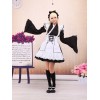 ゴスロリ　コットン　ロリィタワンピース　白いエプロン　長袖　レースアップ