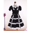 ゴスロリ　コットン　ブラック　レース　リボン　ロリータワンピース　半袖　ゴシック　アイドル衣装