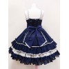 スウィートアイドル衣装　2020　JSK　ディープブルーロリータドレス　コットン　ラッフル　リボン付き　ティアードロリータジャンパースカート